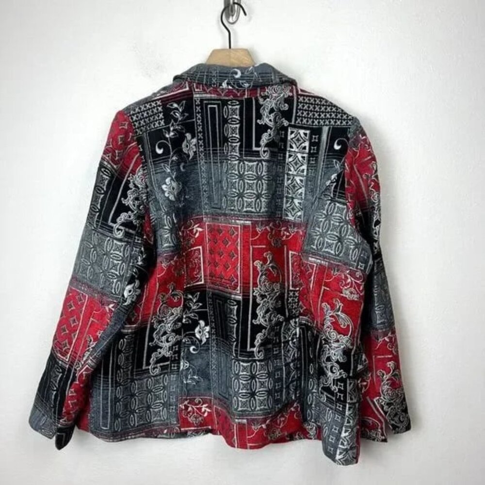 Susan Graver Red and Black Patterned blazer Jacket Sz 22 - Picture 6 of 10